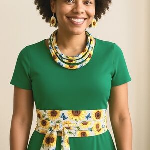 Reversible Sunflower Obi Belt – Handmade Wrap Belt with Yellow & Floral Cotton